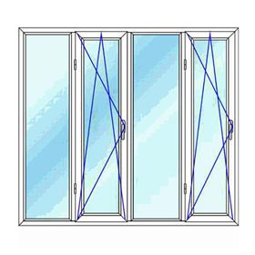 پنجره دو جداره upvc چهار لنگه دو لنگه باز شو ی دو حالته